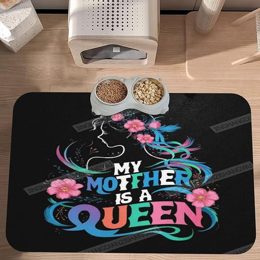 Pet Feeding Mat Colour Happy Mother's Day Floral Gift Mom Be Dog Food Mat for Food Water No Stains Quick Dry Dispenser Cat Bowl Mats for Messy Drinkers 18X12In
