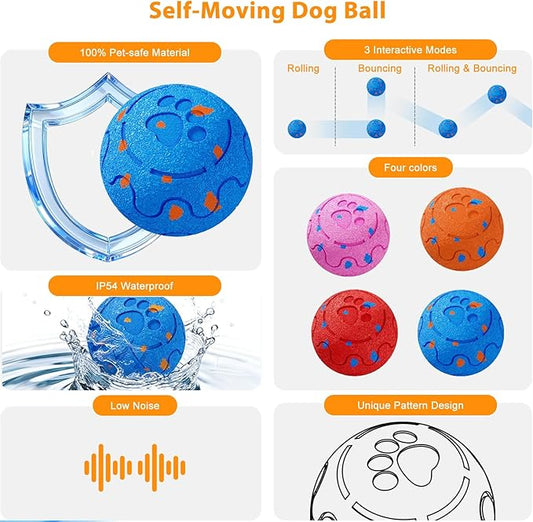 Dog Balls: Interactive Dog Ball, Self-Moving Dog Toy with Auto-Rolling & Bouncing, E-TPU Material, IP54 Waterproof, Motion-Activated (Blue, Large)
