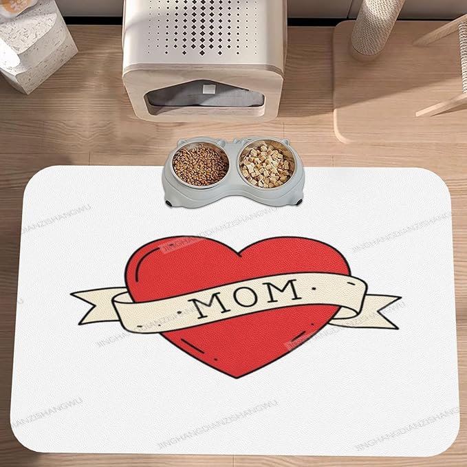 Non Slip Mat for Dog Pet Cat Dog Food Mats Happy Mother's Day Floral Gift for Mom Kc Water Bowl Mat Quick Dry Absorbent Cat Feeding Mats 24x16In