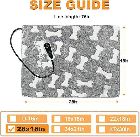 Bestio Dog Heating Pad,28x18 in Heated Dog Bed with Constant Heat & Auto Modes,MET&UL Certified Pet Heating Pad,Chew-Resistant Cord,Waterproof Washable Cover-Gray