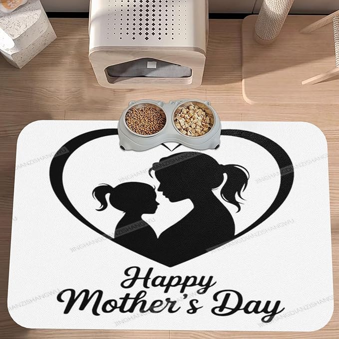 Pet Feeding Mats with Residue Collection Happy Mother's Day Floral Gift for Mom Il Waterproof Dog Cat Bowl Mat 24x16In with Prevent Water Food Spills