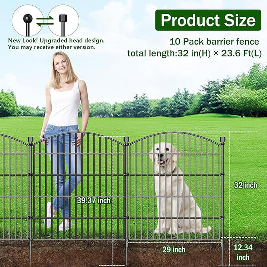 10 Panels Decorative Garden Fence with Gate - 32 in (H) x 23.6 ft (L) No Dig Dog Fence Outdoor for Yard, Rustproof Tall Garden Fencecing Panels, Animal Barrier Suitable for Yard Border, Patio