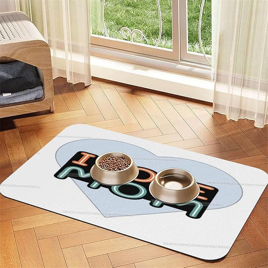 Absorbent Dog Water Cat Mat for Food Water Bowl Quick Dry Happy Mother's Day I Love Mum Gift for Mom Ha Pet Feeding Mats No Stains Dog Food Mat Pet Accessories Supplies Cat Bowl Mats 18X12In
