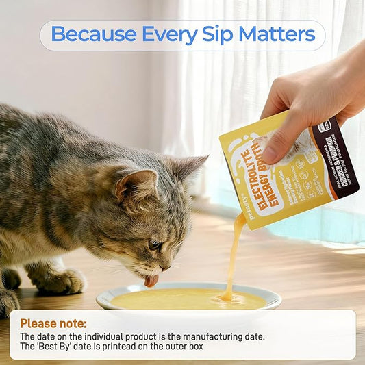 Lickable Wet Cat Food Broth, High Protein Lickable Wet Cat Gravy in Toppers with Electrolytes & Amino Acids for Cats & Kittens, Grain-Free, 6-Flavor Variety Pack, 3 oz Each, 12 Pouches(36oz)