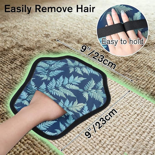 Fern Leaves Theme Electrostatic Pet Hair Removal Glove for Cats & Dogs - Reusable Grooming Mitt for Couch, Carpet, Car Seat & Laundry - Large 9x9 Inch