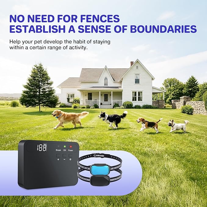 AOZOOM Electric Dog Fence System for 2 Dogs, 2 Water Resistant Collar Receiver, Underground/Aboveground Wired Pet Containment System with Adjustable Static/Tone Correction for Small Medium Large Dogs