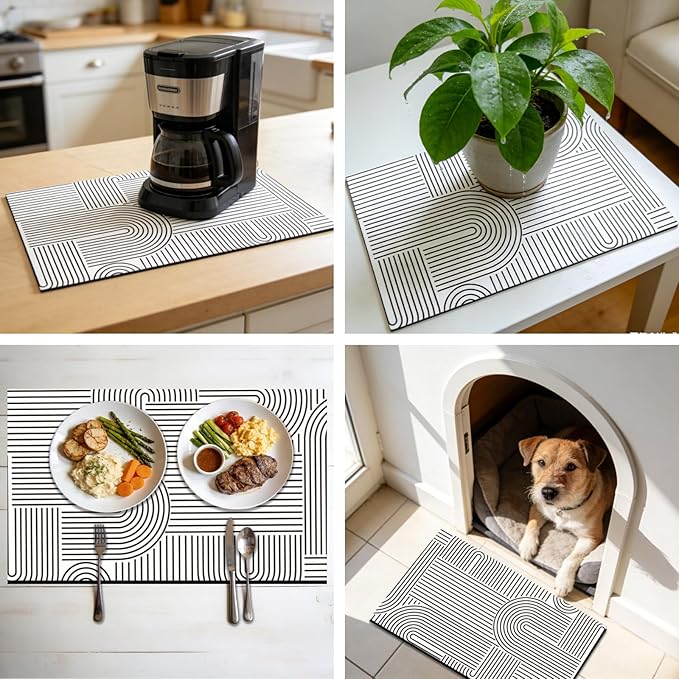 GLOBLELAND Bohemian Minimalism Pet Food Mat for Floors 11.8×20 inch Dogs Food Mats Absorbent Dog Bowl Mat Quick Dry Dog Cat Pet Placemats Pets Supplies for Water Dispenser
