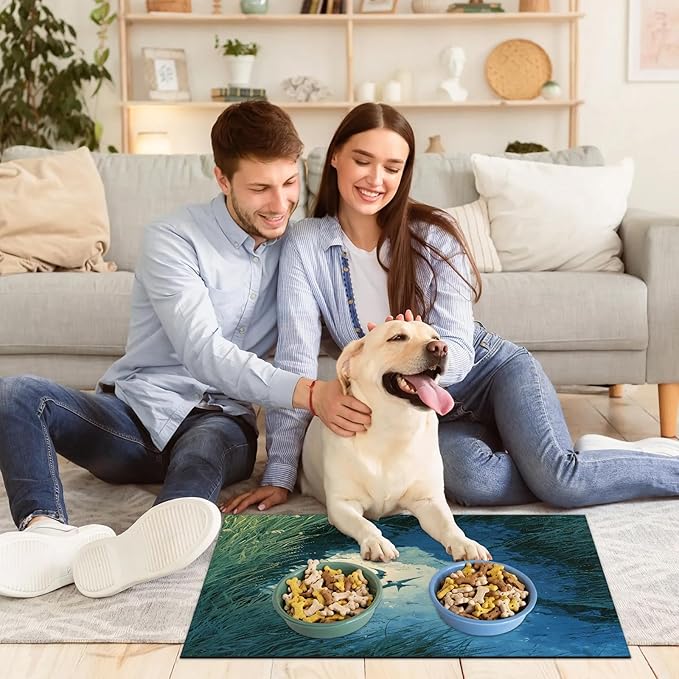 Sky Dog Food Mat for Floors Absorbent, Quick Dry Water Dispenser Mat for Food, Water, Pet Supplies 17" x 30", Grass
