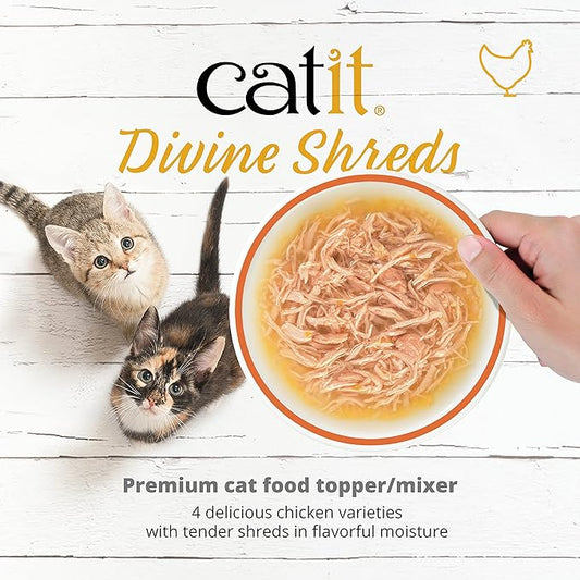 Catit Divine Shreds Premium Cat Food Topper, Chicken with Mackerel & Broccoli