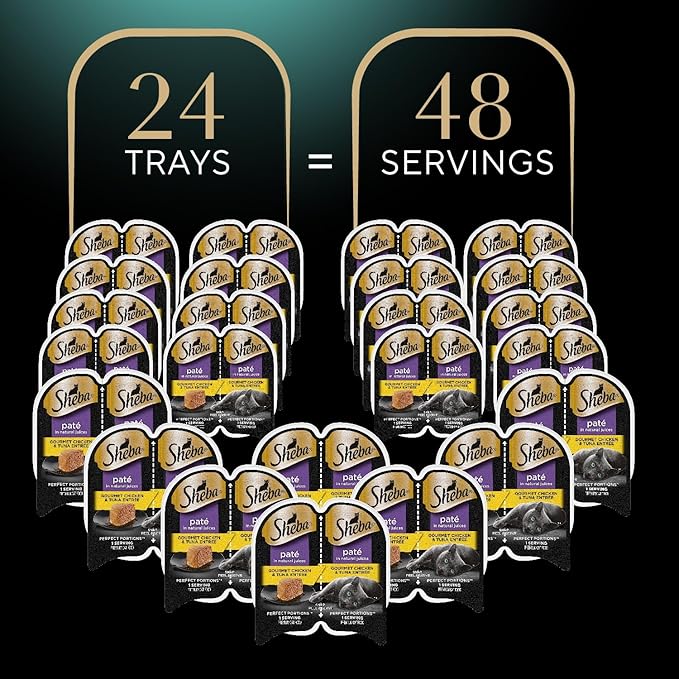 Sheba Perfect Portions Wet Cat Food Pate Gourmet Chicken & Tuna Entree,2.6 oz. Twin-Pack Trays,Cat Food Wet Recipe (,48 Servings),24 Count (Pack of 2)