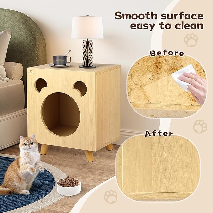 Cat End Table Aluminum Bed Table, Nightstand, Cat Litter Box Enclosure for Indoor and Outdoor with Cabinet Legs and Countertop, Weatherproof, Beige