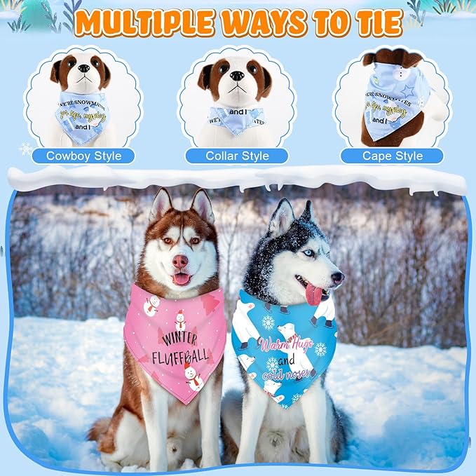 Kacctyen 100 Pcs Winter Dog Bandanas Bulk Snow Dog Adjustable Cute Washable Triangle Kerchief Scarf Bibs for Small to Medium Pet Seasonal Party Costume Accessories