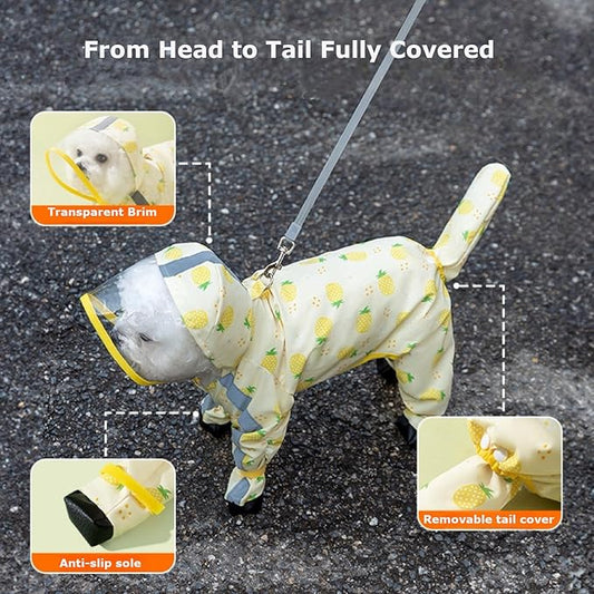 Waterproof Dog Raincoat,Full Coverage 4 Legs Dog Rain Jacket for Small Dogs,Pet Rain Coat with Hood,Reflective Strips&Leash Hole Outdoor Raincoat (Medium(for Weight 5.1-8.1 lb), Pineapple)
