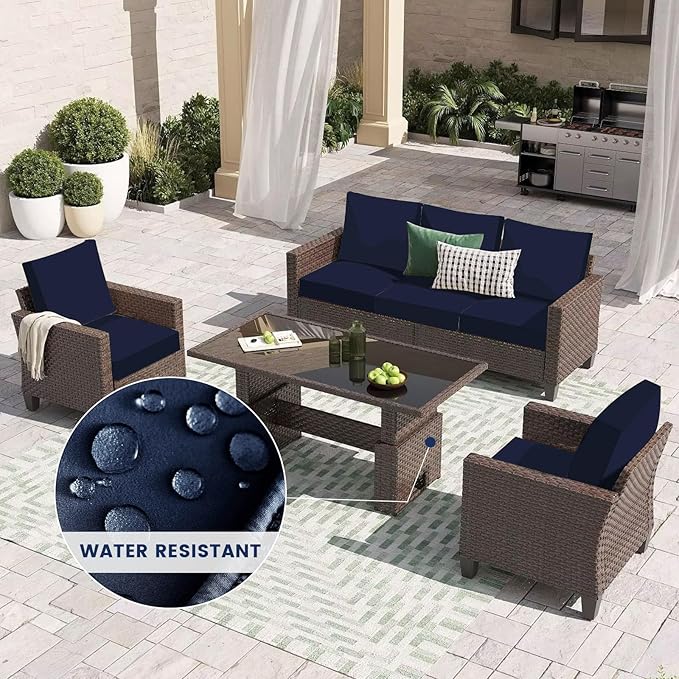 HANDONTIME 8Pcs Patio Cushion Covers Stretch Outdoor Couch Cover Replacement Cushions for Outdoor Furniture Waterproof Patio Furniture Cover for Pets Sofa Covers Washable (Navy,Cover Only)