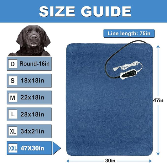 Bestio Extra Large Dog Heating Pad,47x30 in Heated Dog Bed with Constant Heat & Auto Modes,MET&UL Certified Pet Heating Pad,Chew-Resistant Cord,Waterproof Washable Cover- Blue