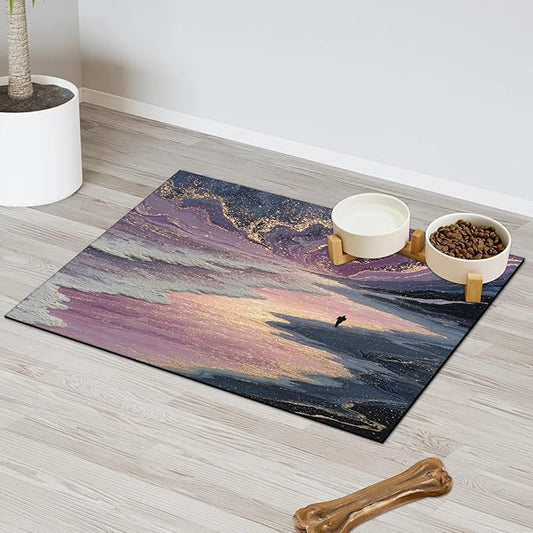 Sea Dog Food Mat for Floors Absorbent, Quick Dry Water Dispenser Mat for Food, Water, Pet Supplies 12" x 20", Galaxy Star