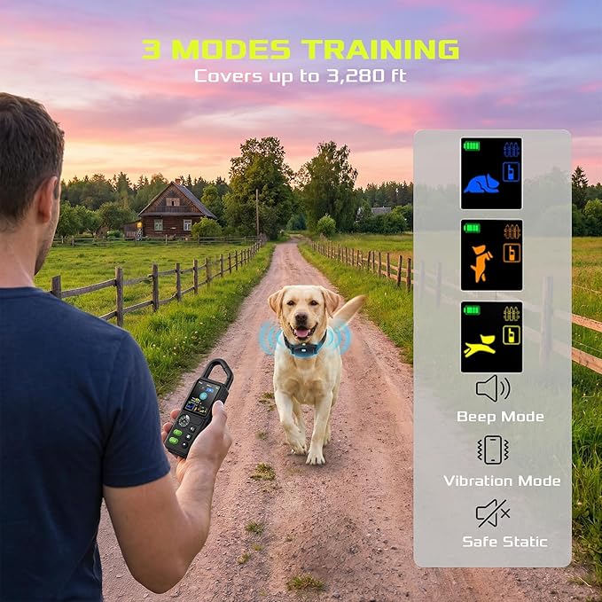 Dog Wireless Fence for Dog, 3 in 1 Adjustable Dogs Perimeter Collar Wireless Fence, Portable Waterproof Training Collar Rechargeable