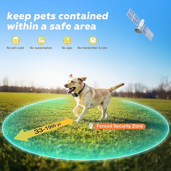 GPS Wireless Dog Fence , Electric Fence for Dogs, Perimeter Collar Fence System, Radius 33-1999 Yards, Beep Vibration Shock Correction,Pet Containment System for Outdoor Use, for Pets Over 18 Lbs