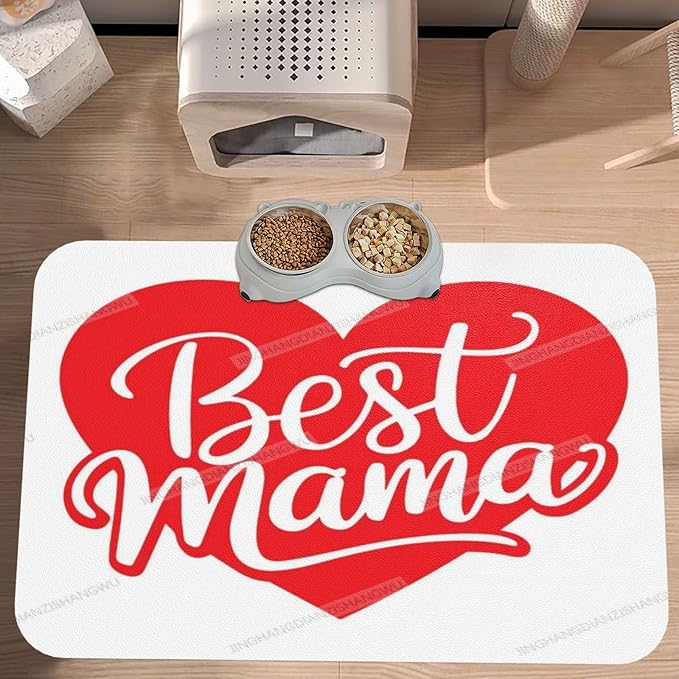 Pet Feeding Mat Happy Mother's Day Floral Gift Mom Kq Dog Food Mat for Food Water No Stains Quick Dry Dispenser Cat Bowl Mats for Messy Drinkers 18X12In