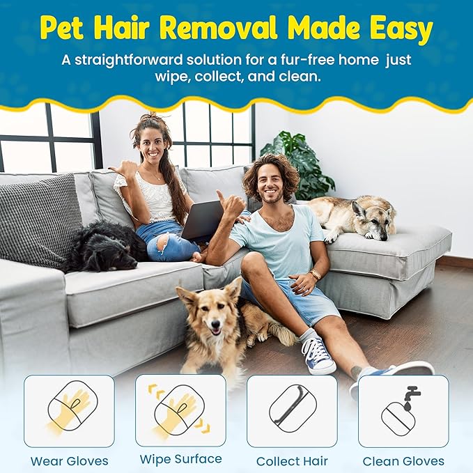 Pet Hair Removal Glove,Pet electrostatic Hair Removal Gloves, Washable Reusable Dogs Cats Hair Grooming Tools Gloves for Furniture Bed Sheets Couch Clothes Fabric Car Seats