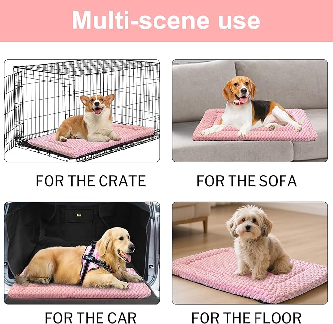 Dog Bed Crate Mat, Soft Durable Washable Anti-Slip Kennel Pad for Dogs & Cats, Reversible (Pink, M(30"*20"*1.5"))
