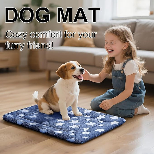 Dog Bed Mat - Comfortable Dog Kennel Pad, Multi-Purpose Crate Bed Mats for Dogs & Cats (NavyBlue&Stars, 24.0" L x 18.0" W x 1.5" Th)