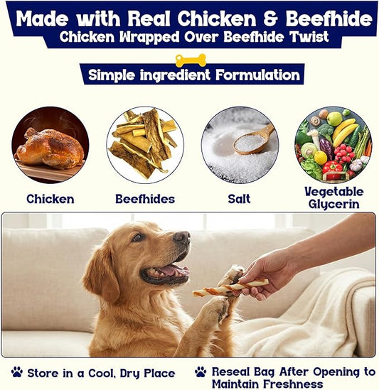 Beefeaters Beefhide 5in Twist with Real Chicken – Protein-Rich Dog Treats for Clean Teeth, Ideal for Training & All Dog Sizes
