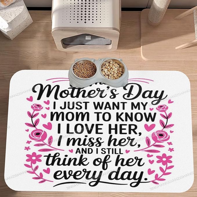 Pet Feeding Mats with Residue Collection Happy Mother's Day Floral Gift for Mom Ju Waterproof Dog Cat Bowl Mat 18X12In with Prevent Water Food Spills