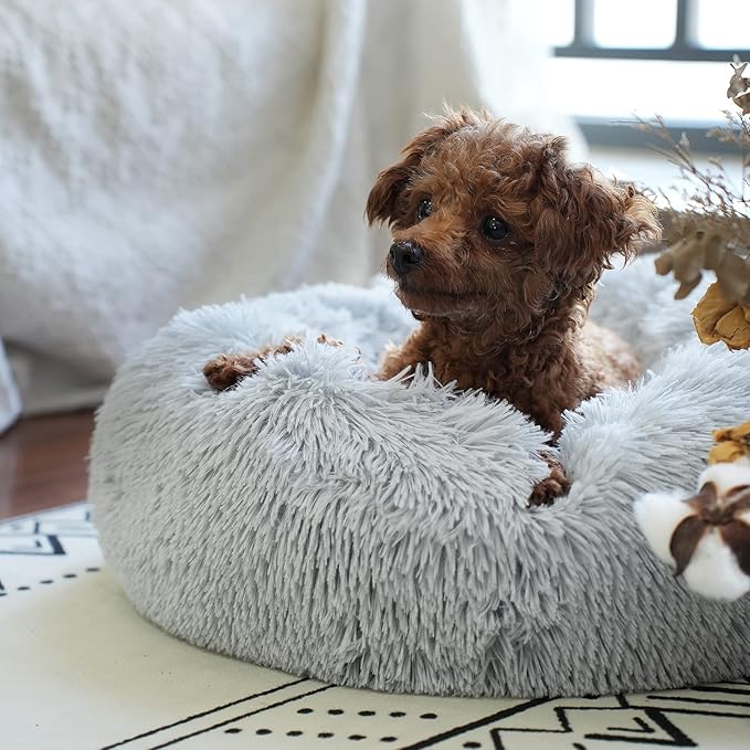 Tiny Dog Bed Fluffy Puppy Bed Washable Donut Anti Slip 15 Inches