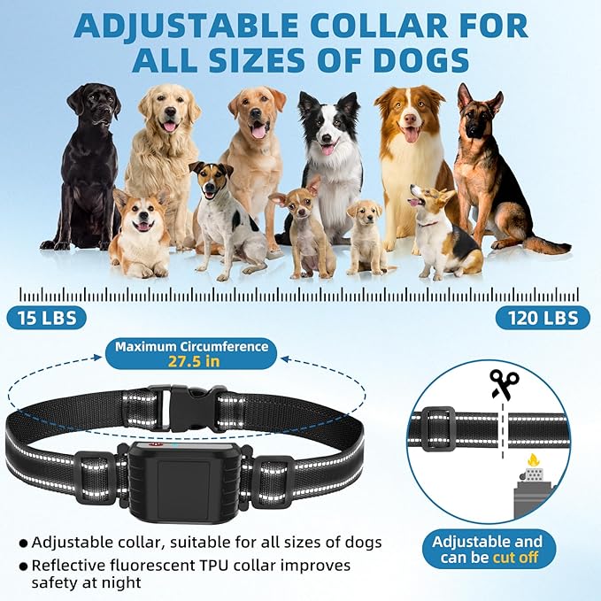 Wireless Dog Fence, Electric Fence for Dogs, Electric Dog Fence with LCD Screen, Adjustable Warning Strength, Range 50-999ft, Rechargeable Pet Containment System for Outdoor, Suitable for Most of Dog