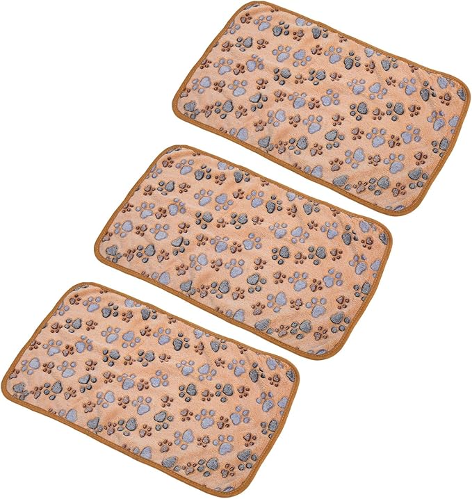3Pcs Dog Paw Print Fleece Blanket, Pet Warm Sleep Mat, Coral Fleece Soft Dog Blanket with Cute Paw Design, Bite Resistant Pet Supplies for Dogs Cats Small Animals (L)