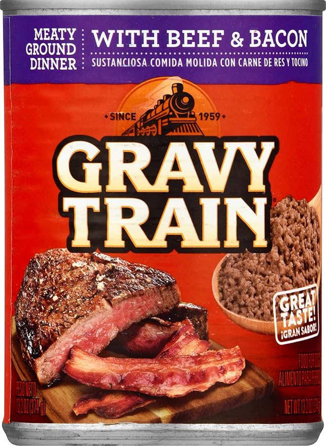 Gravy Train, Canned Dog Food Ground Dinner with Beef & Bacon, 13.2 Ounce