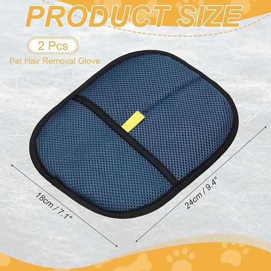 Pet Hair Removal Gloves, Reusable Electrostatic Pet Gloves for Cats Dogs Grooming, Thickened, (2Pcs & Dark Blue), Intended for Clothing/Couch/Carpet/Car Seat