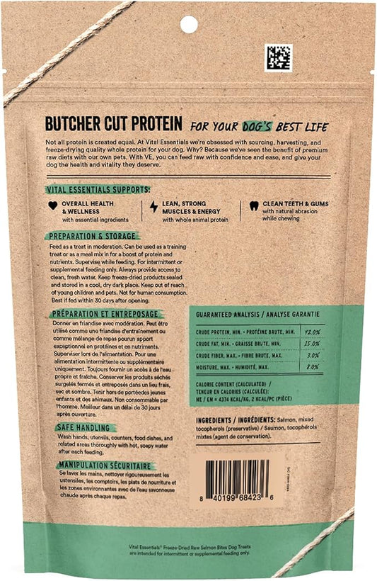 Vital Essentials Freeze Dried Dog Treats | Salmon Bites, Single Ingredient | Premium Quality | Grain Free Training Treats for Dogs, 5 oz Bag