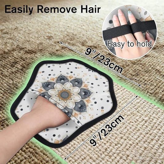 Floral Flower Pattern Electrostatic Pet Hair Removal Glove for Cats & Dogs - Reusable Grooming Mitt for Couch, Carpet, Car Seat & Laundry - Large 9x9 Inch