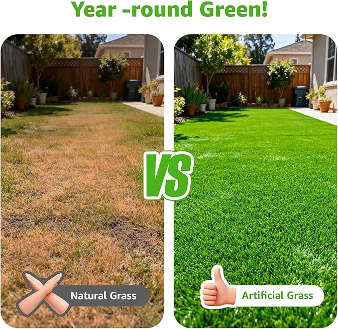 Artificial Turf Grass Outdoor - Synthetic Realistic Fake Grass Indoor Turf Rug with Drainage Holes for Patio, Balcony, Backyard, Landscape Decoration - Pet Friendly Grass Mat (4FT x 6FT)