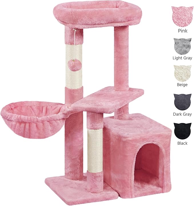 Yaheetech 34.5in Scratching Post, Cat Scratchers for Indoor Cats and Kittens, Multifunctional Activity Post w/Sisal Rope&Dangling Ball&Large Condo, Pink