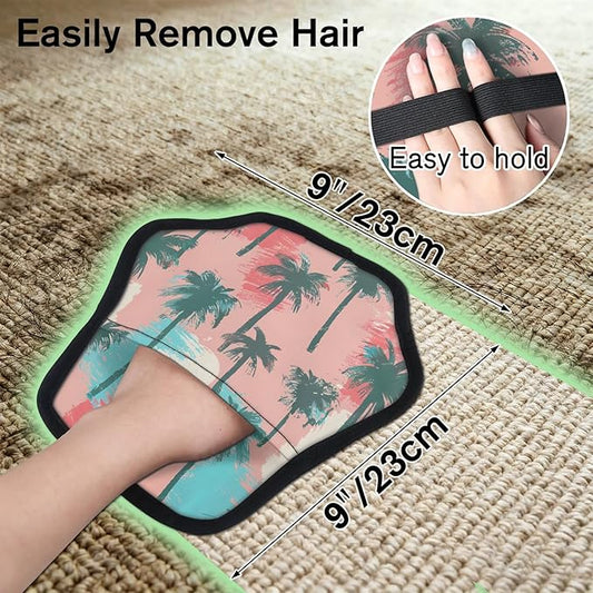 Coconut Trees Theme Electrostatic Pet Hair Removal Glove for Cats & Dogs - Reusable Grooming Mitt for Couch, Carpet, Car Seat & Laundry - Large 9x9 Inch