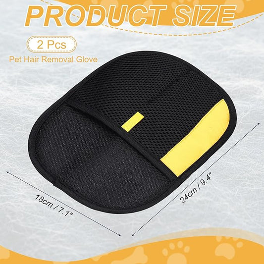 Pet Hair Removal Gloves, Reusable Electrostatic Pet Gloves for Cats Dogs Grooming, Thickened, (2Pcs & Black & Yellow), Intended for Clothing/Couch/Carpet/Car Seat