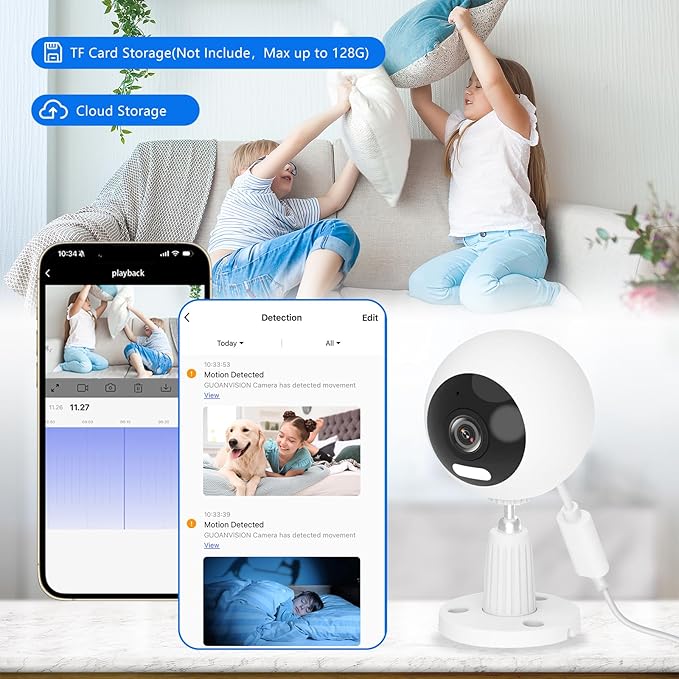 5G Cameras for Home Security Indoor/Outdoor Camera for Dog/Cat/Pet/Nanny/Baby, Baby Monitors with Phone App, IP66 Waterproof, Color Night Vision, White Light, Bell Siren, 24/7 SD Recordings- 2 Pack