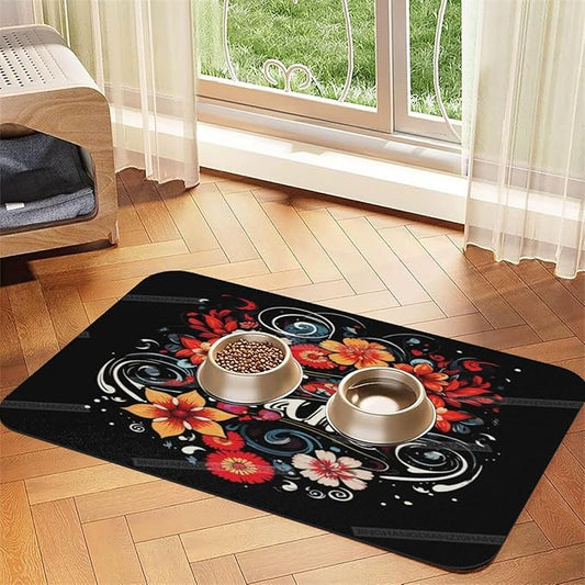 Absorbent Dog Water Cat Mat for Food Water Bowl Quick Dry Happy Mother's Day Floral Gift for Mom Kp Pet Feeding Mats No Stains Dog Food Mat Pet Accessories Supplies Cat Bowl Mats 18X12In