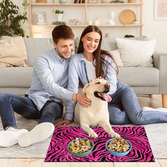 Zebra Print Dog Food Mat for Floors Absorbent Dog Bowl Mat for Food and Water Dispenser Quick Dry Cat Food Placemat Pet Supplies 24" x 32", Zebra Skin
