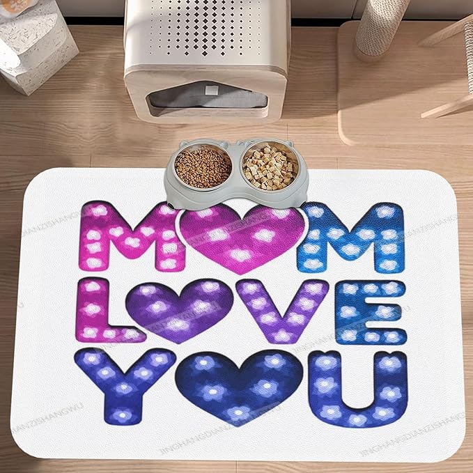 Dog Food Mats for Floors Happy Mother's Day Floral Gift for Mom If Absorbent Pet Cat Food Mat Quick Dry Dog Bowl Mats Water Pet Supplies 18X12In