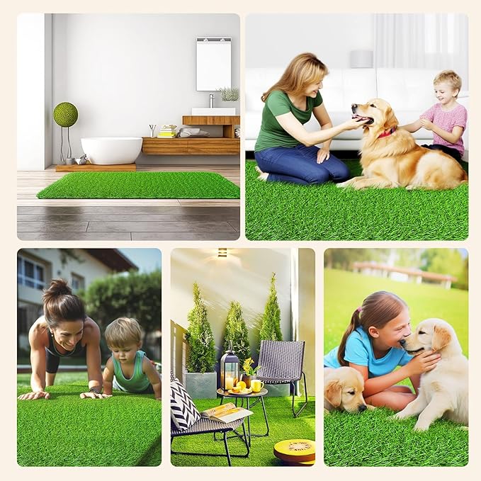 LOOBANI Realistic Artificial Grass Rug Indoor Outdoor, Dog Grass Mat with Drainage Holes and Replacement Artificial Grass Turf, Fake Grass for Garden Lawn Landscape Balcony Decoration, 3 Feet x 5 Feet