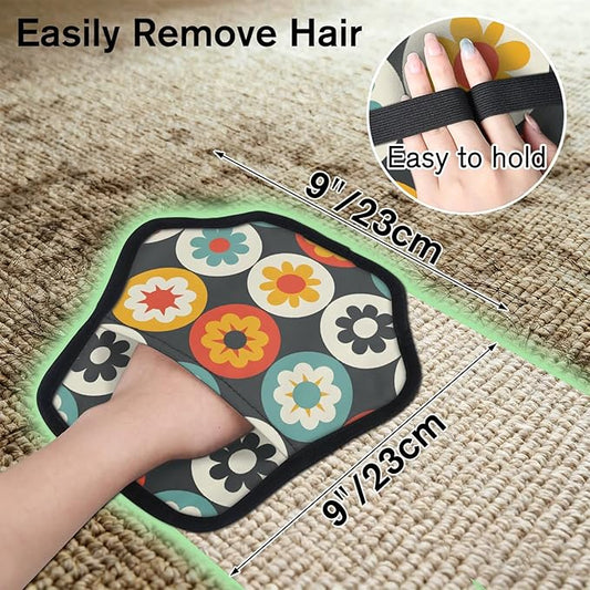 Reusable Pet Hair Removal Glove Floral Circles Magic Brush for Cat & Dog Hair Remover for Car, Sofa, Bedding, Clothes - 9x9 Mitt Washable