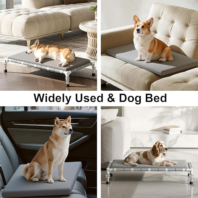 Elevated Raised Outdoor Dog Bed - Cooling Lifted Outside Dogs Bed with Cushion Mat Dog Hammock Bed with Stainless Steel Frame Portable Puppy Pet Bed for Indoor & Outdoor ((M-): 34" x 20" x 8")