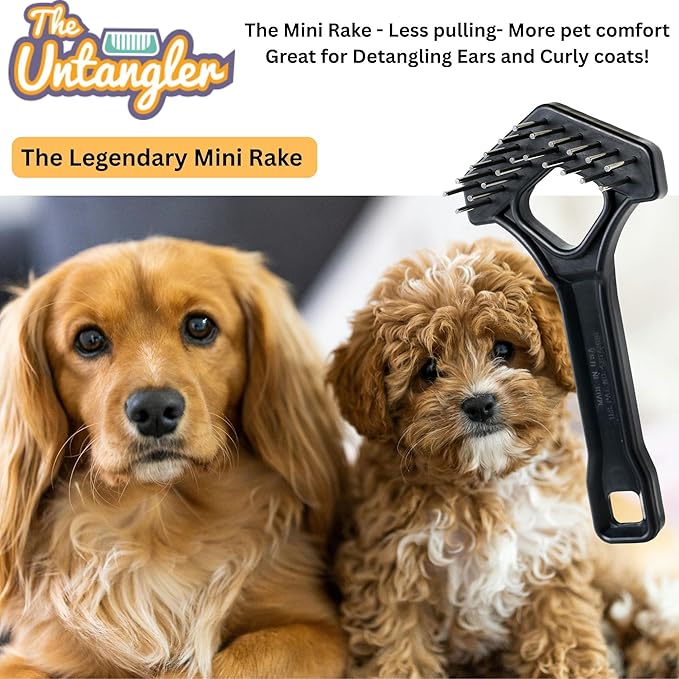 Mini-Rake V-Shape Double Row 1" Rotating Teeth Detangles and Grooms Dogs and Cats