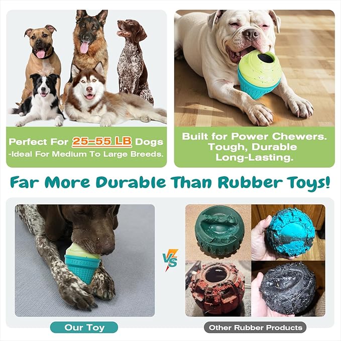KADTC 3 in 1 Large-Size Durable Dog Fillable & Frozen Lick Treat Toy No-Transfer Freeze & Play Mess-Free Ultimate Boredom Buster, Kibble Dispenser Food Ball & Tough Dogs Chew Toys BPA-Free & Safe