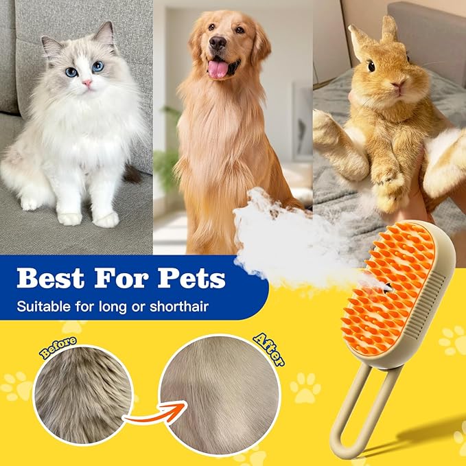 4 in 1 Cat Steam Brush for Shedding Cat Steam Brush Spritz Defur Comb for Cats With Shedding Steamy Pet Hair Brushes Indoor Steamer Dog Steaming Cepillo Para Gatos Con Vapor Misting Pets Grooming Comb