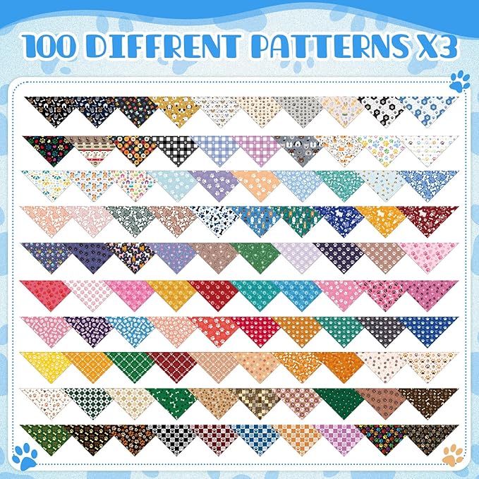Kacctyen 500 Pcs Dog Bandanas Bulk Large Bandana with Funny Paws Pattern Washable Pet Scarfs Bibs for Small Medium Large Dogs Cats Daily Holiday Party Costume Accessories Grooming Supplies